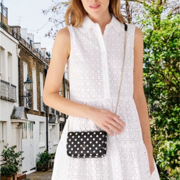 KATE SPADE POLKA DOT CROSSBODY BAG SILVER - Picture 1 of 6